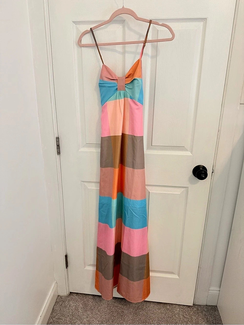 AVARA Color Block Maxi Dress in Pink & Blue Like New